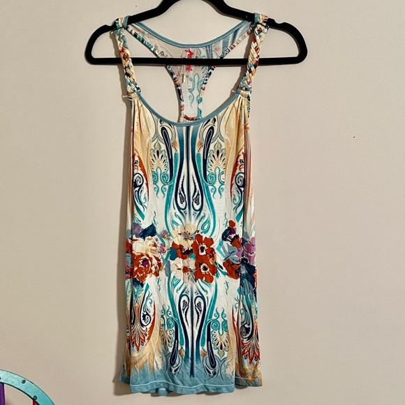 Free People Paisley Floral Racer Back Braided Straps Boho Tank Boho Sz S - Picture 1 of 10